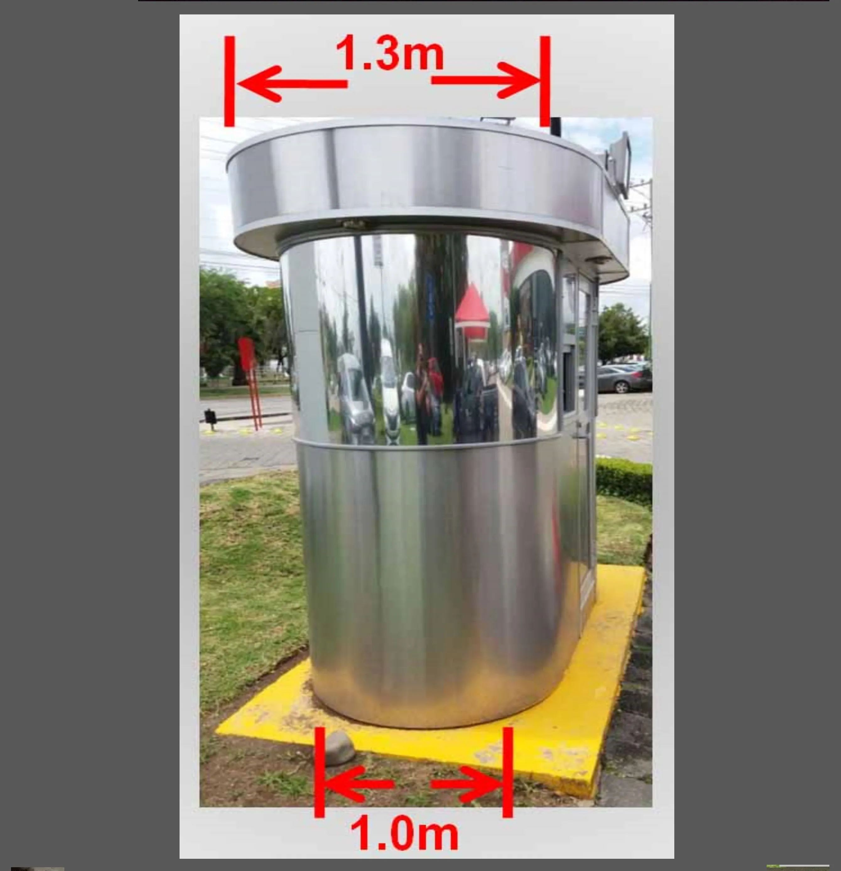 Plano frontal de dimensiones de caseta de vigilancia