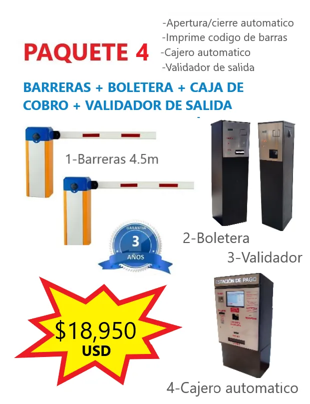 Paquete totalmente automatizado con cajero automático para estacionamientos